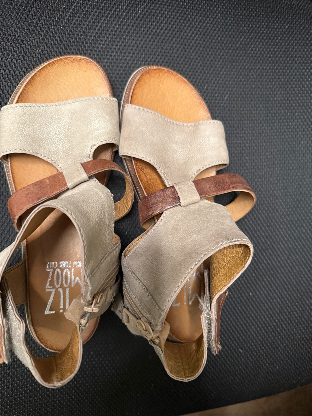Miz Mooz Taupe and Brown Leather Kids Sandals
